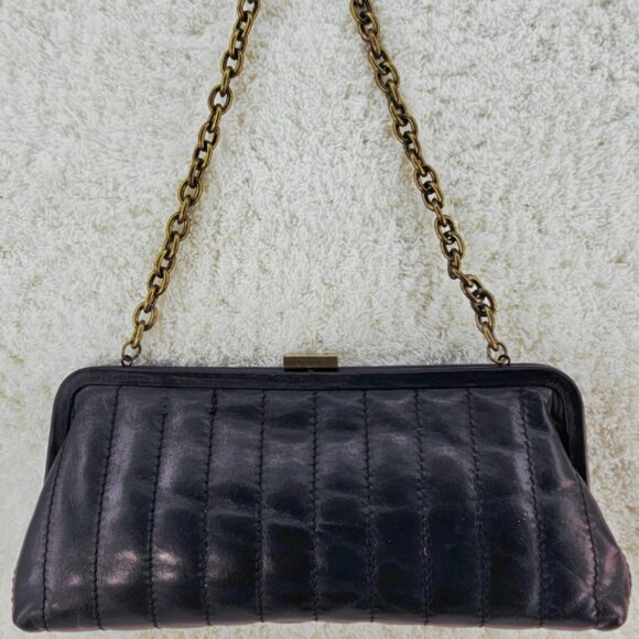 Sals Fifth Avenue Handbags - SAKS FIFTH AVENUE Black Smooth Leather Quilted Clutch Shoulder Evening Bag